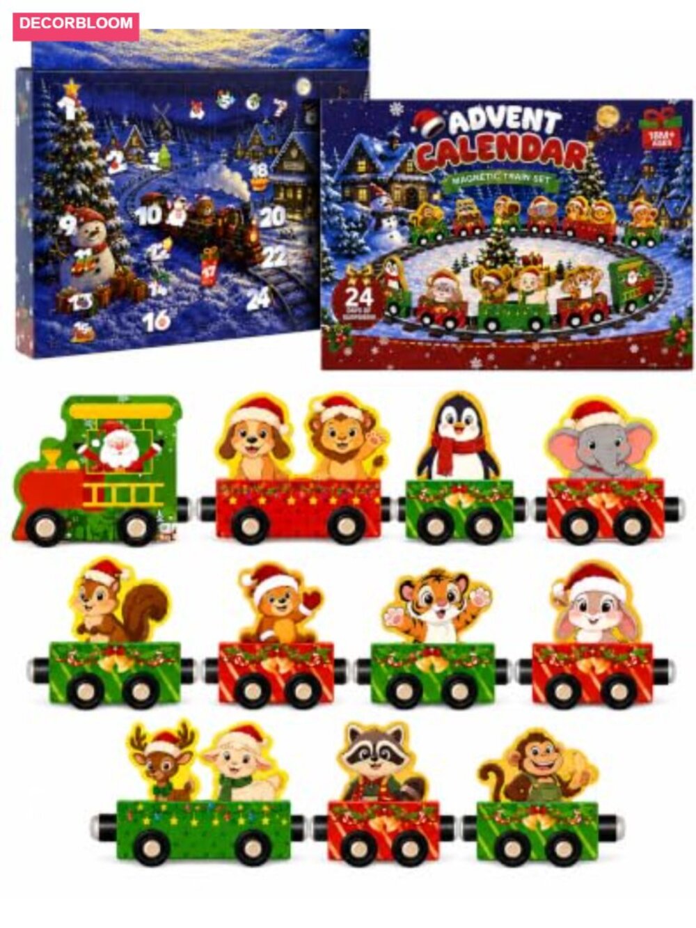 Wooden Magnetic Train Advent Calendar 24-Day Kids Countdown Gift Set